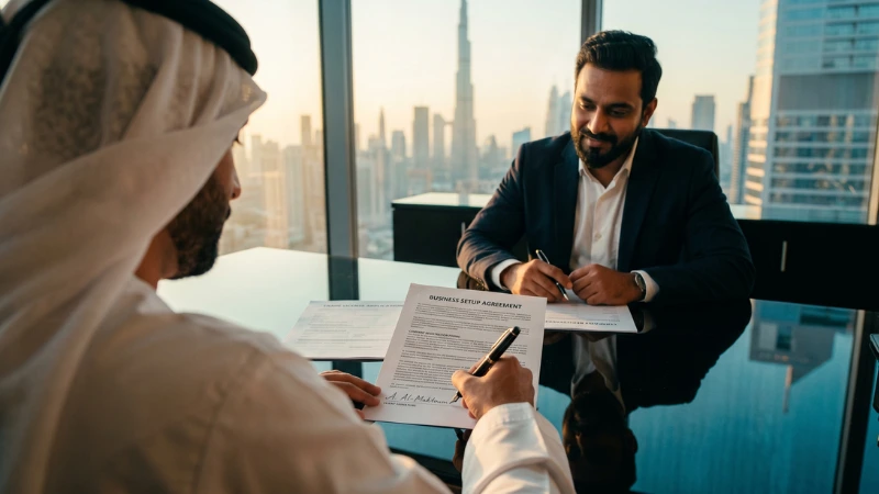 Business consultant guiding a client through company setup