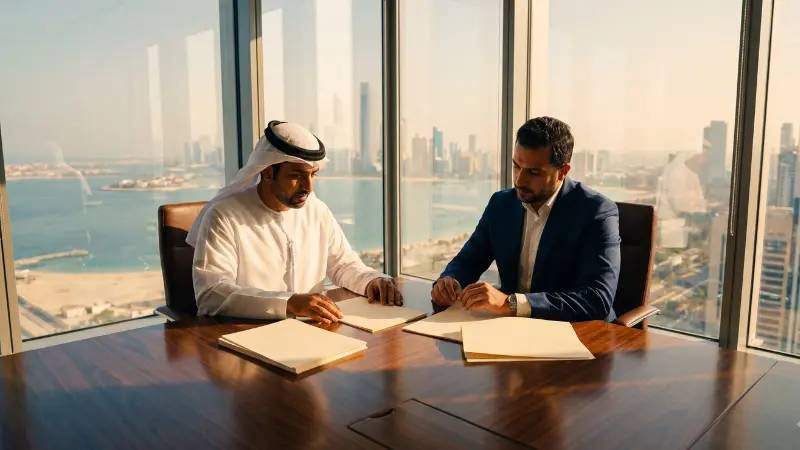 Consultants reviewing CICPA pass application documents in Abu Dhabi